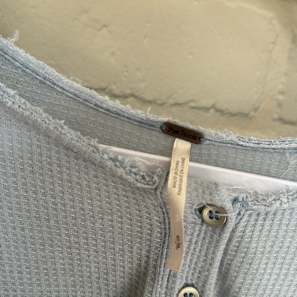 Free People shirt waffle weave knit small hi low‎ rayon linen blend grunge - Picture 3 of 5